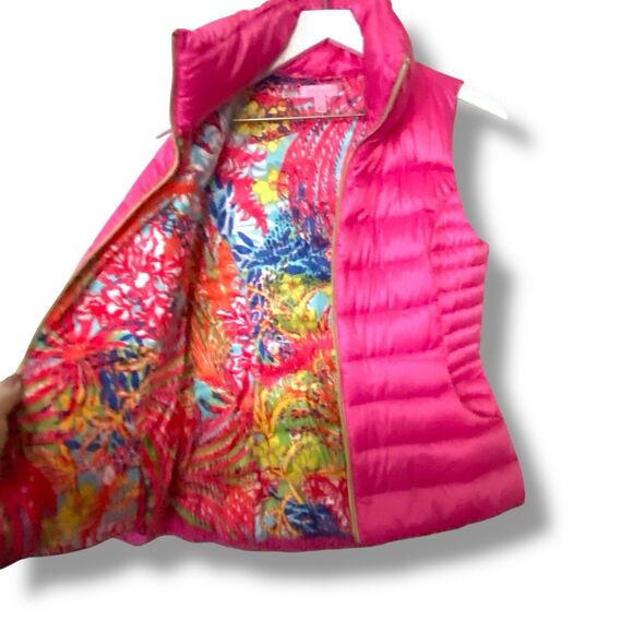 Lilly Pulitzer Vest Womens Small Pink Down Full Zip Allie Packable Vest - Picture 5 of 10